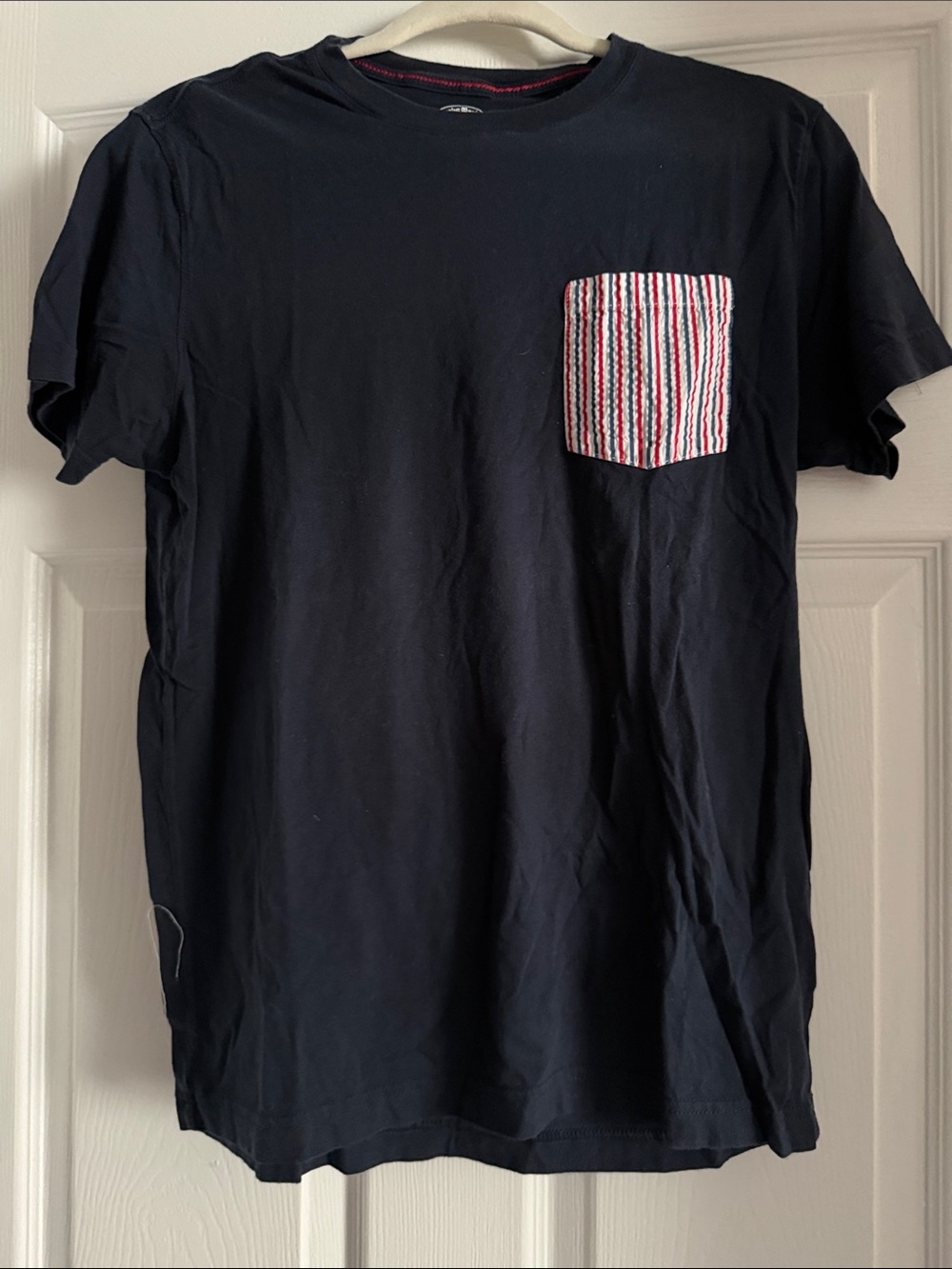 Brooks Brothers Navy Short-Sleeve Tee with Red-White-Blue Striped Pocket